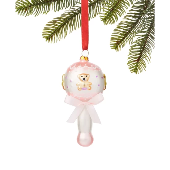 Best Sale 𧨠Holiday Lane Baby's First Pink Rattle Ornament, Created For Macy's No Color βοΈ - Image 2